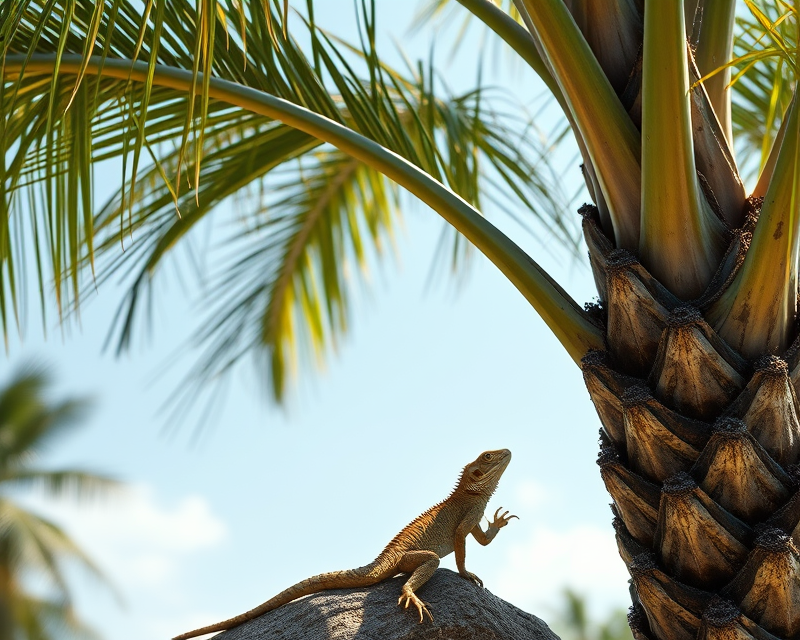 palm tree, lizard